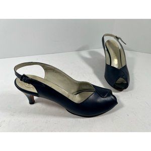 Torelli Womens Slingback Heel Blue Leather Adjustable Buckle Mid Peep Toe 7.5 N